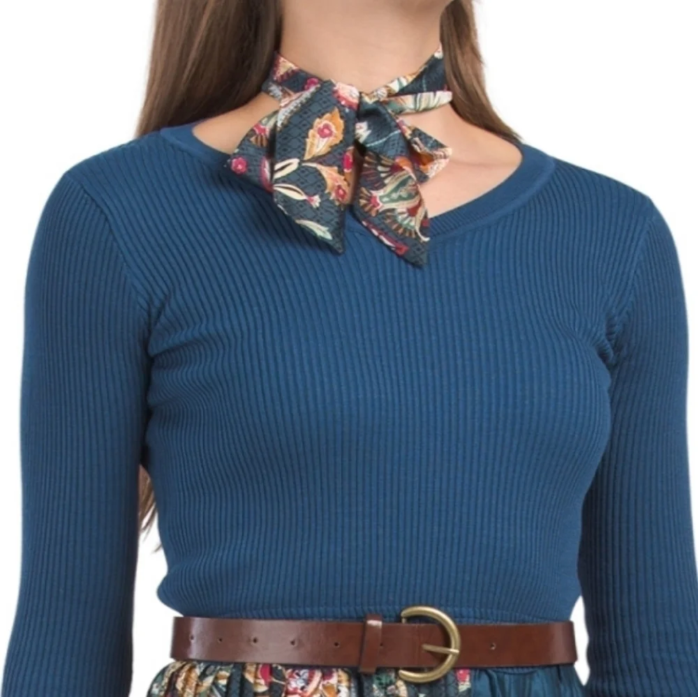 𝅺Dalia Macphee Jewel Neck Sweater Dress with Paisley Pleated Skirt